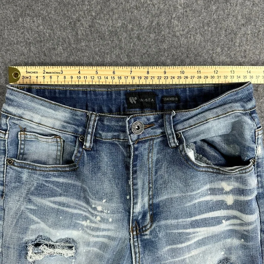 Waimea Mens Size 30 Stacked Fit‎ Ripped Distressed Denim Jeans Light Wash